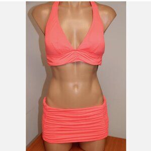 NWT DKNY Donna Karan Swimsuit Halter Bikini 2pc Set size S Skirt Strike